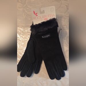 Koolaburra by UGG Black Fur-Trimmed Water Resistant Suede Gloves Size L